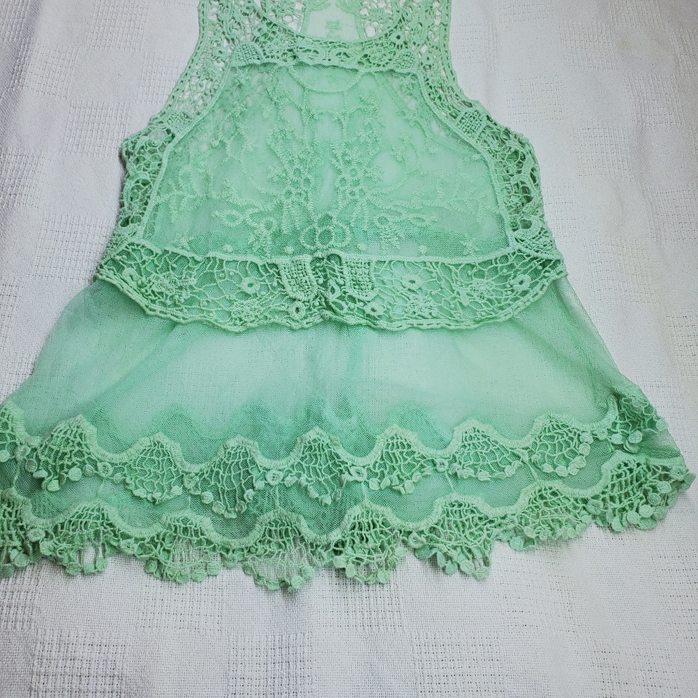 Seafoam Green Sheer Lace Tank Top - Picture 4 of 6